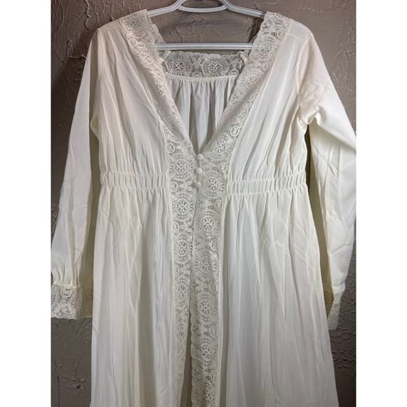 Miss Elaine Semi Sheer Ivory‎ Lace Trim Robe Peignoir Lingerie Nightgown Vintage - Picture 3 of 10